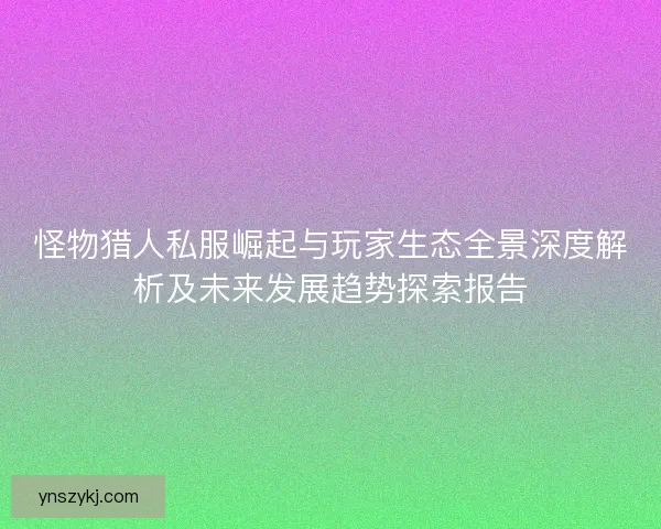 怪物猎人私服崛起与玩家生态全景深度解析及未来发展趋势探索报告
